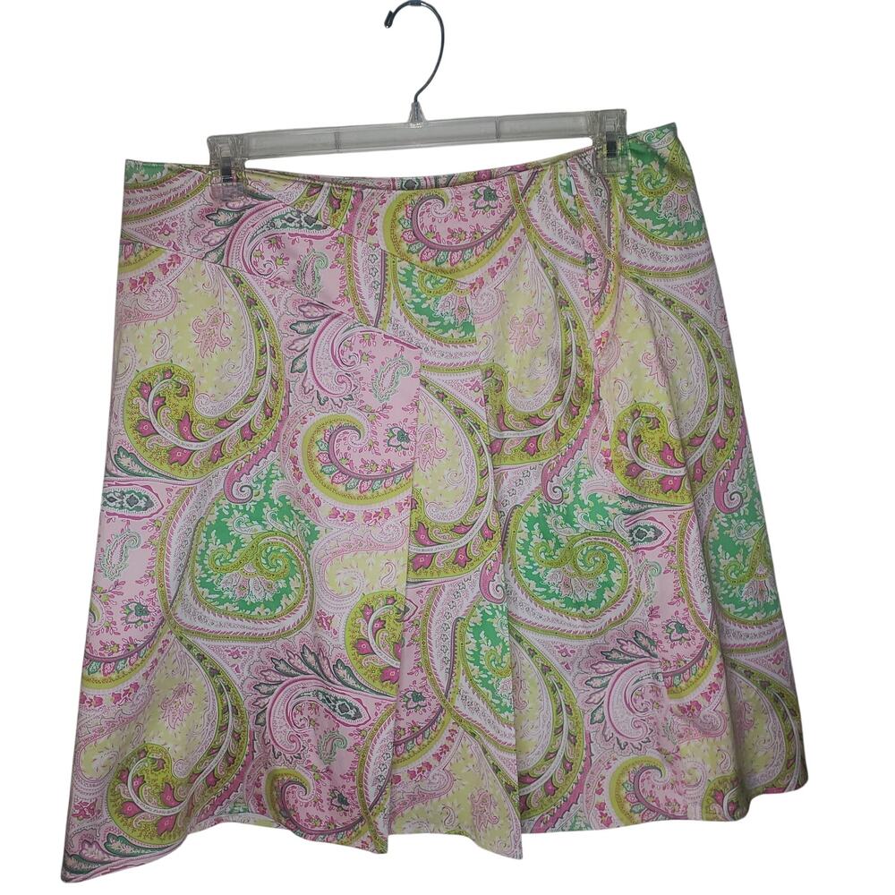 Avenue Paisley Midi Skirt Pink Green Preppy Resort Plus Size 16 (36x 23.5)